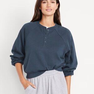 Oversized Crop Henley Sweatshirt